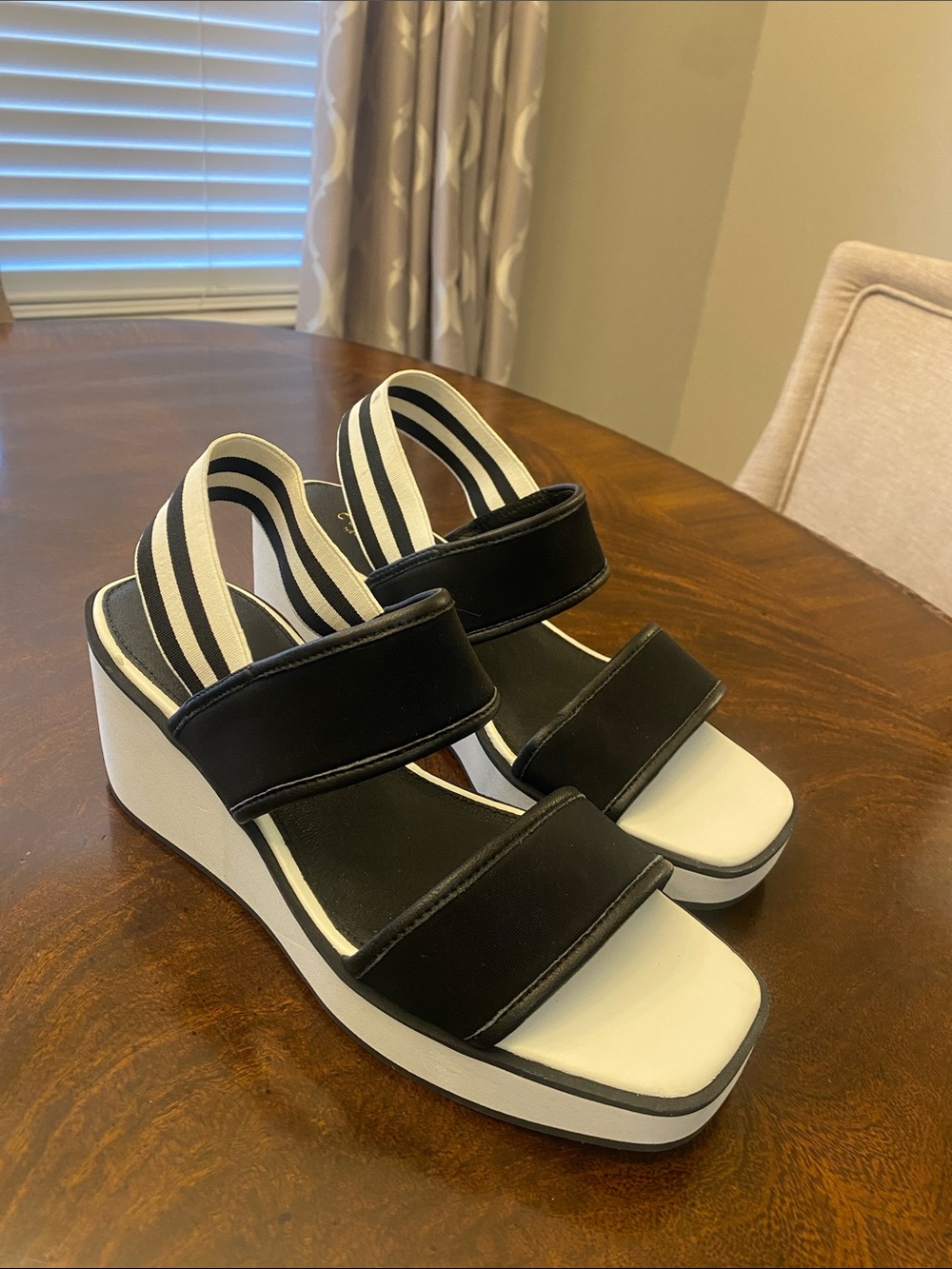 CECELIA NEW YORK Black and White Platform Wedge Sandals